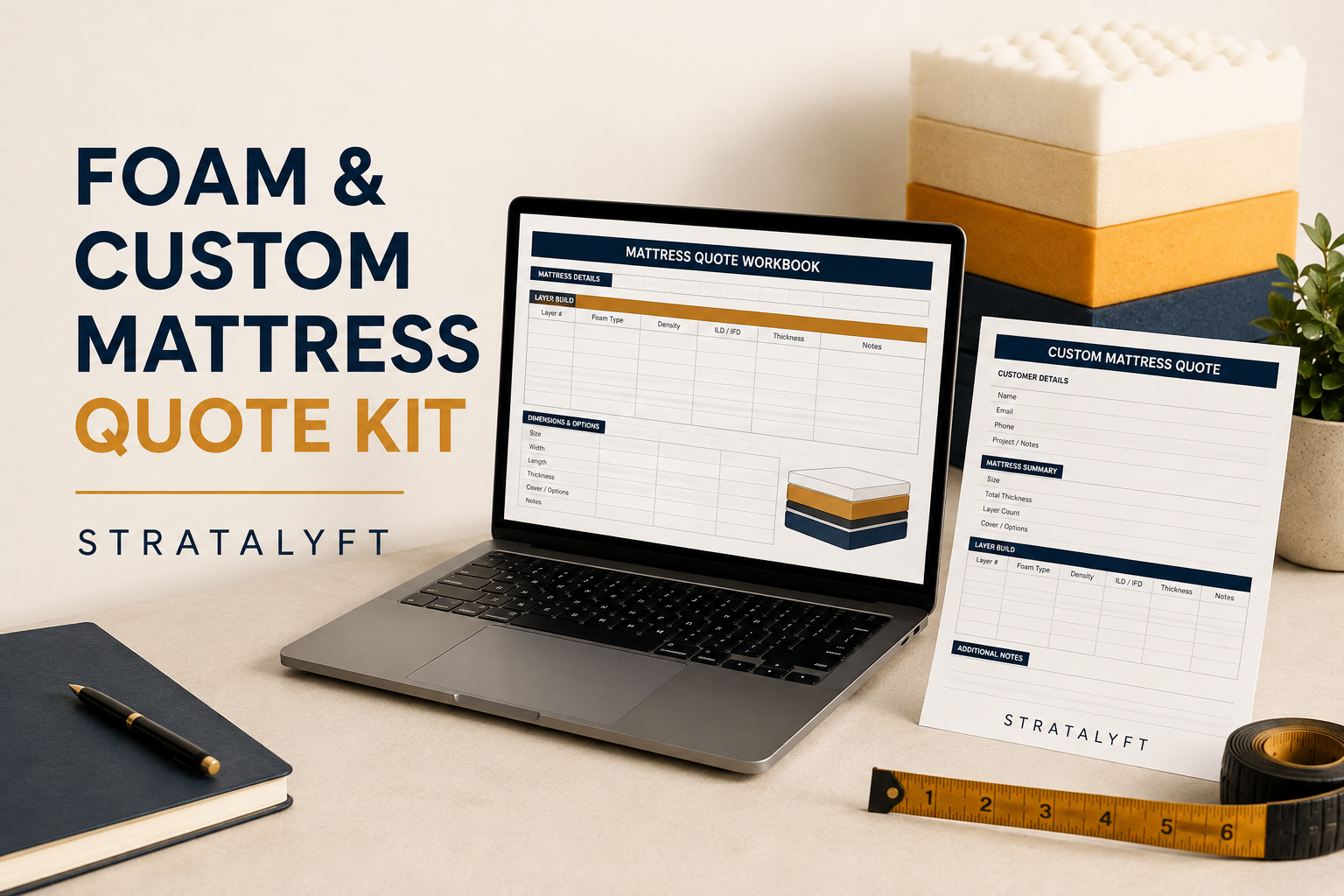 Foam and Custom Mattress Quote Kit workbook overview