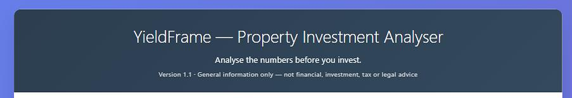 YieldFrame product cover showing property analysis tool overview with key feature highlights